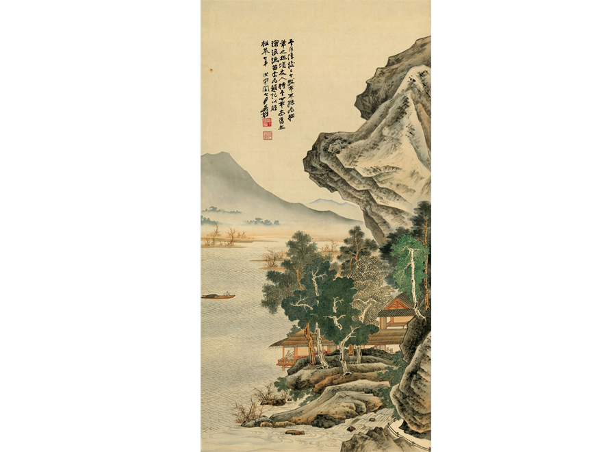 A054745-中式玄关-国画山水-张大千沧浪渔笛图