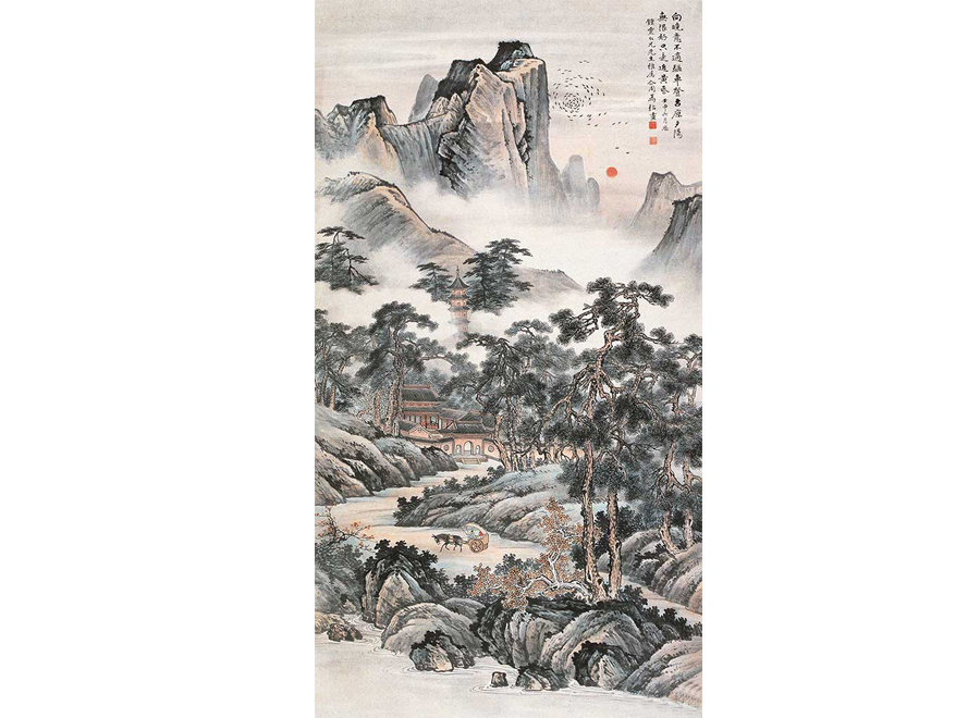 A056083-中式玄关-国画山水-国画驱车图