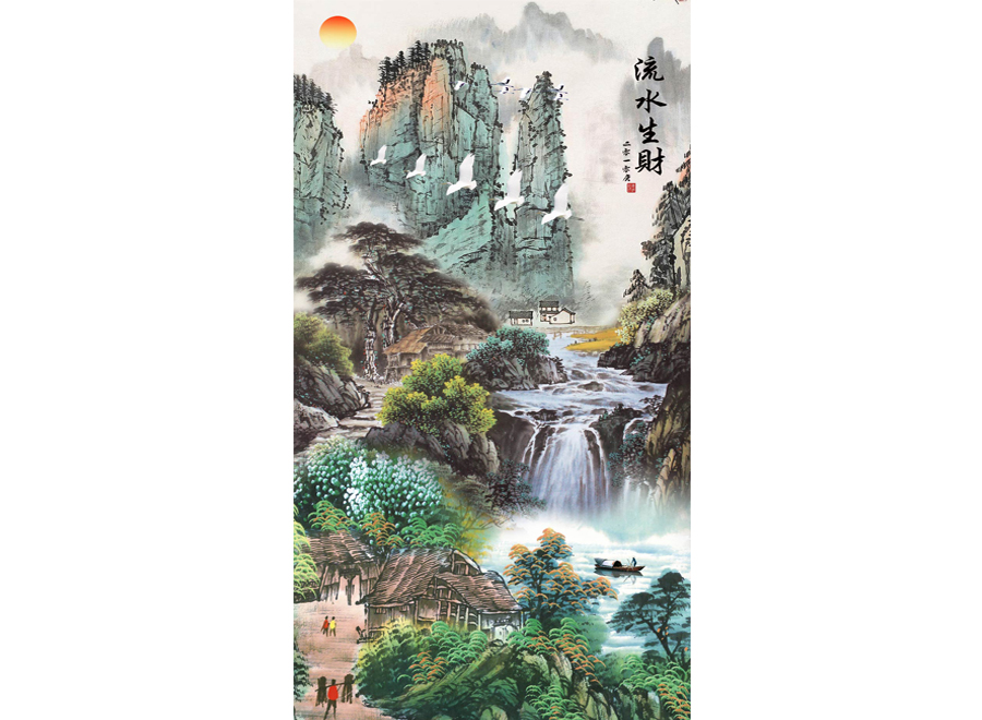 A057246-中式玄关-国画山水-流水生财