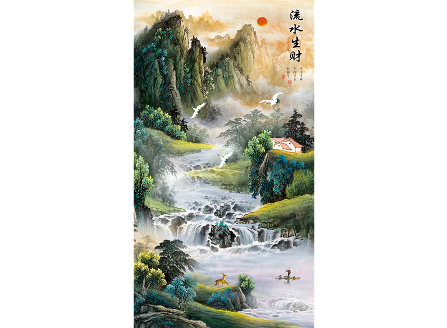 A057516-中式玄关-国画山水-流水生财