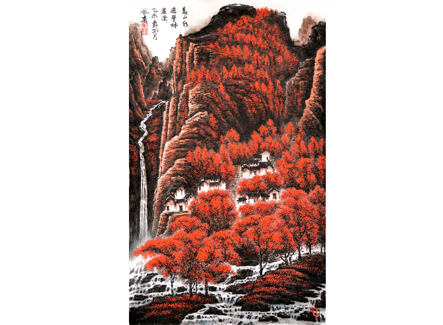 A050333-中式玄关-国画山水-万山红遍