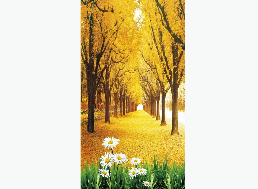 A054488-玄关-自然风景-黄金树-绿草-白花
