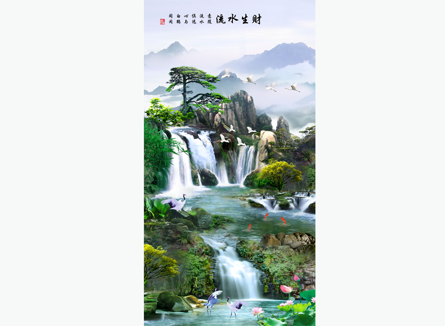 A055010-中式具象玄关风景-高山流水