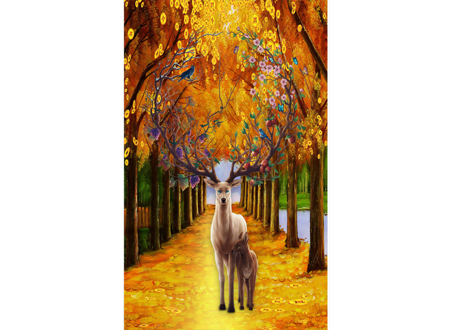 A057665-玄关油画-树林-麋鹿森林小鹿