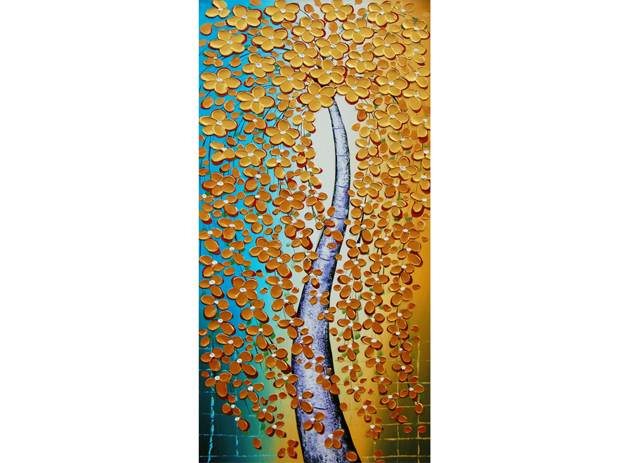 A050221-油画玄关-花卉-黄金发财树艺术玄关