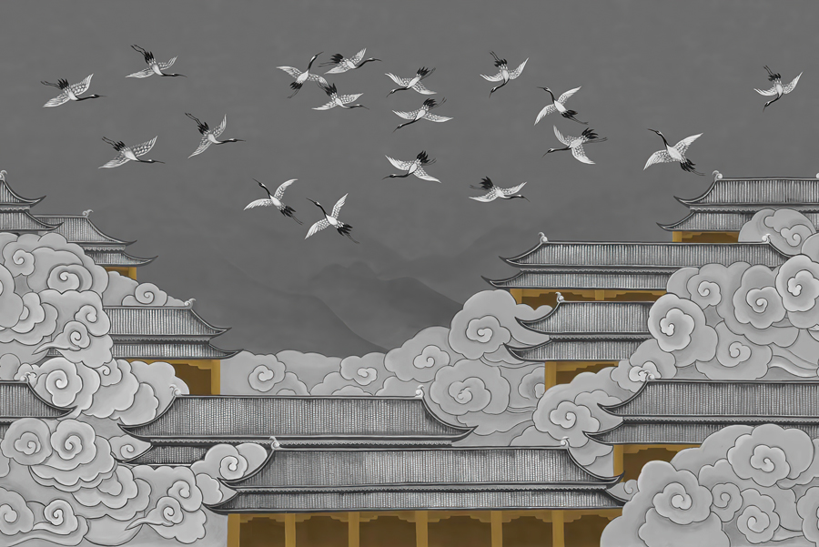 A066546-标清-不分层-中式-手绘意境亭台楼阁仙鹤