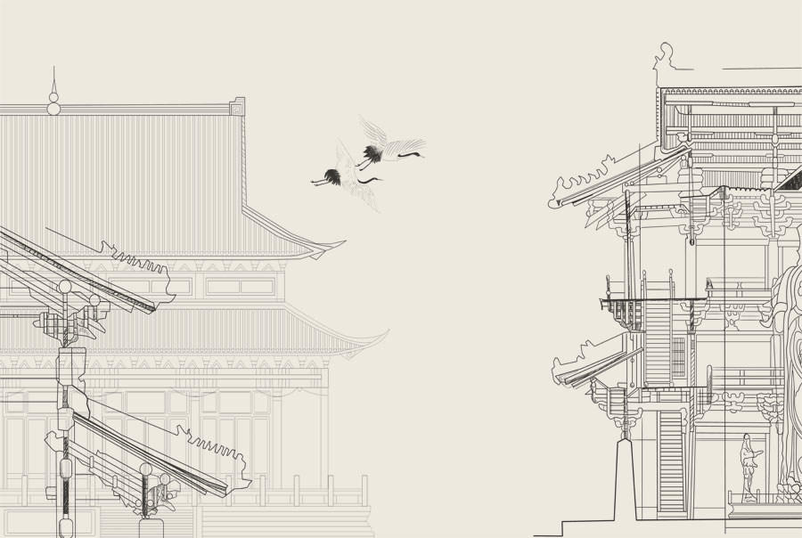 A066885-分层-高清-中式-阁楼-线条建筑