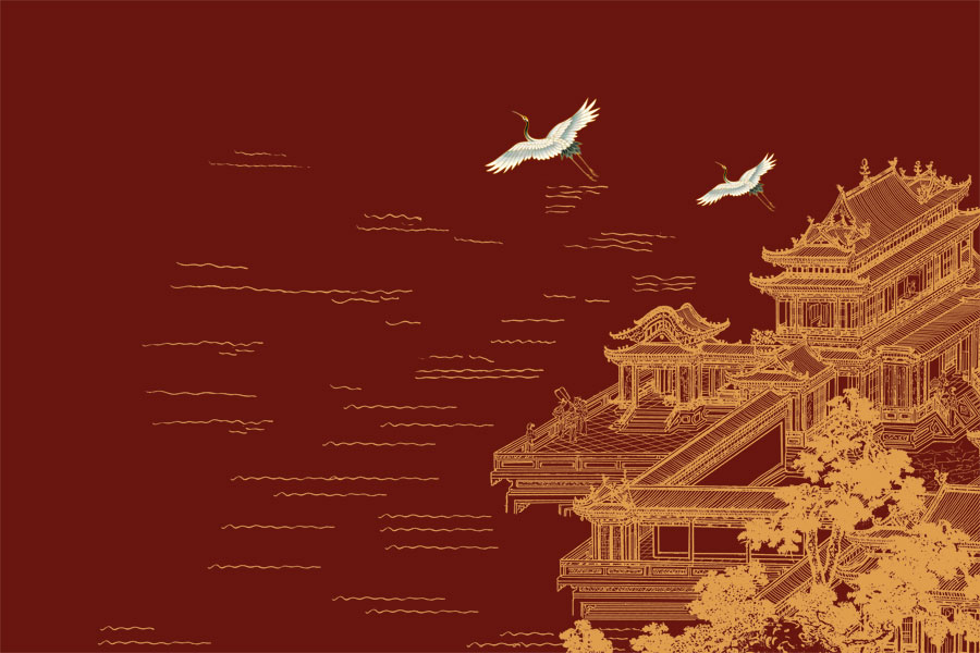 A066997-高清-分层-中式-阁楼-线条-浮雕山水建筑