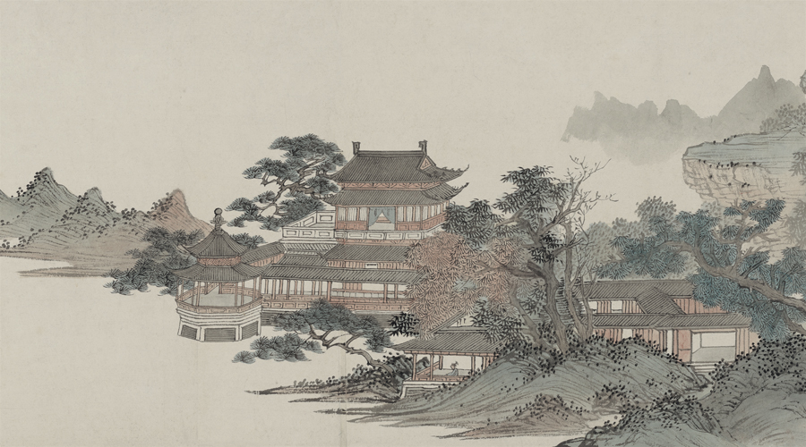 A067387-标清-中式山水阁楼-古画山水-清代-溥儒-