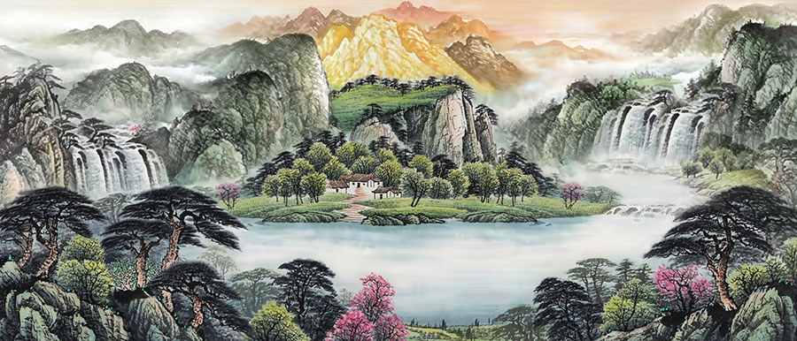 A068188-标清分层山水松树