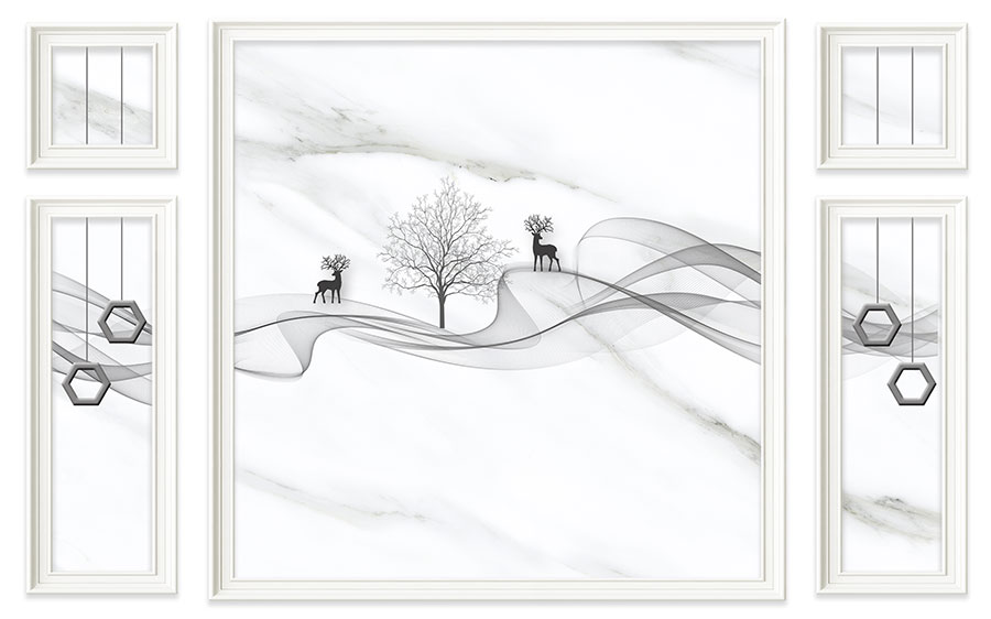 A068428高清护墙板山水鹿