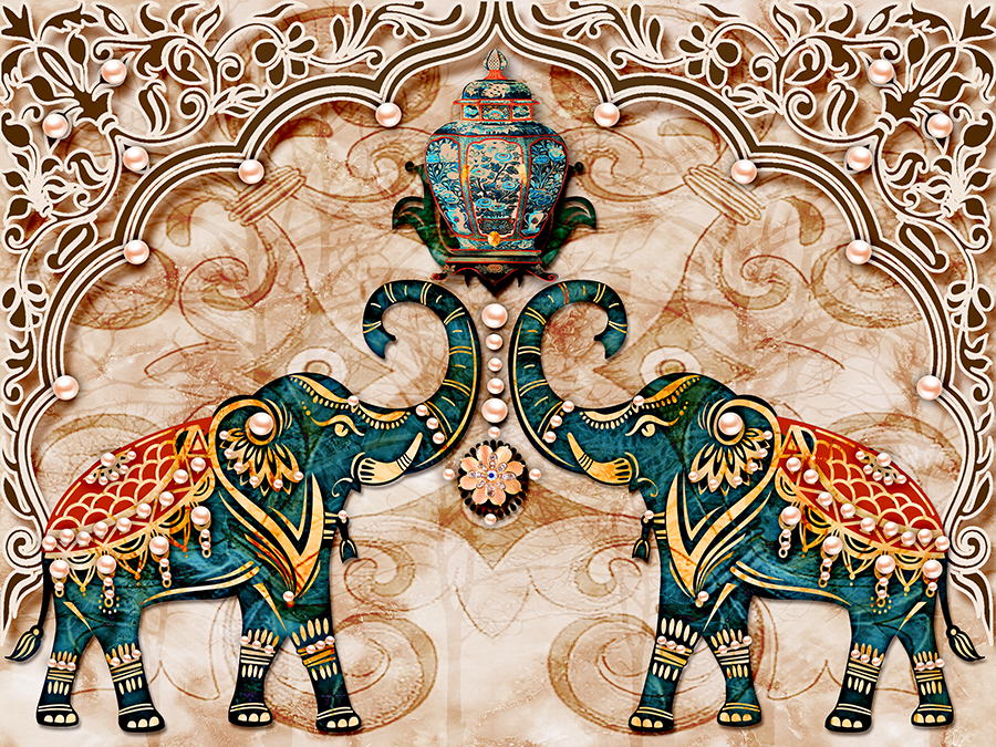 A068689高清送南亚-欧式复古大理石大象奢华抽象客